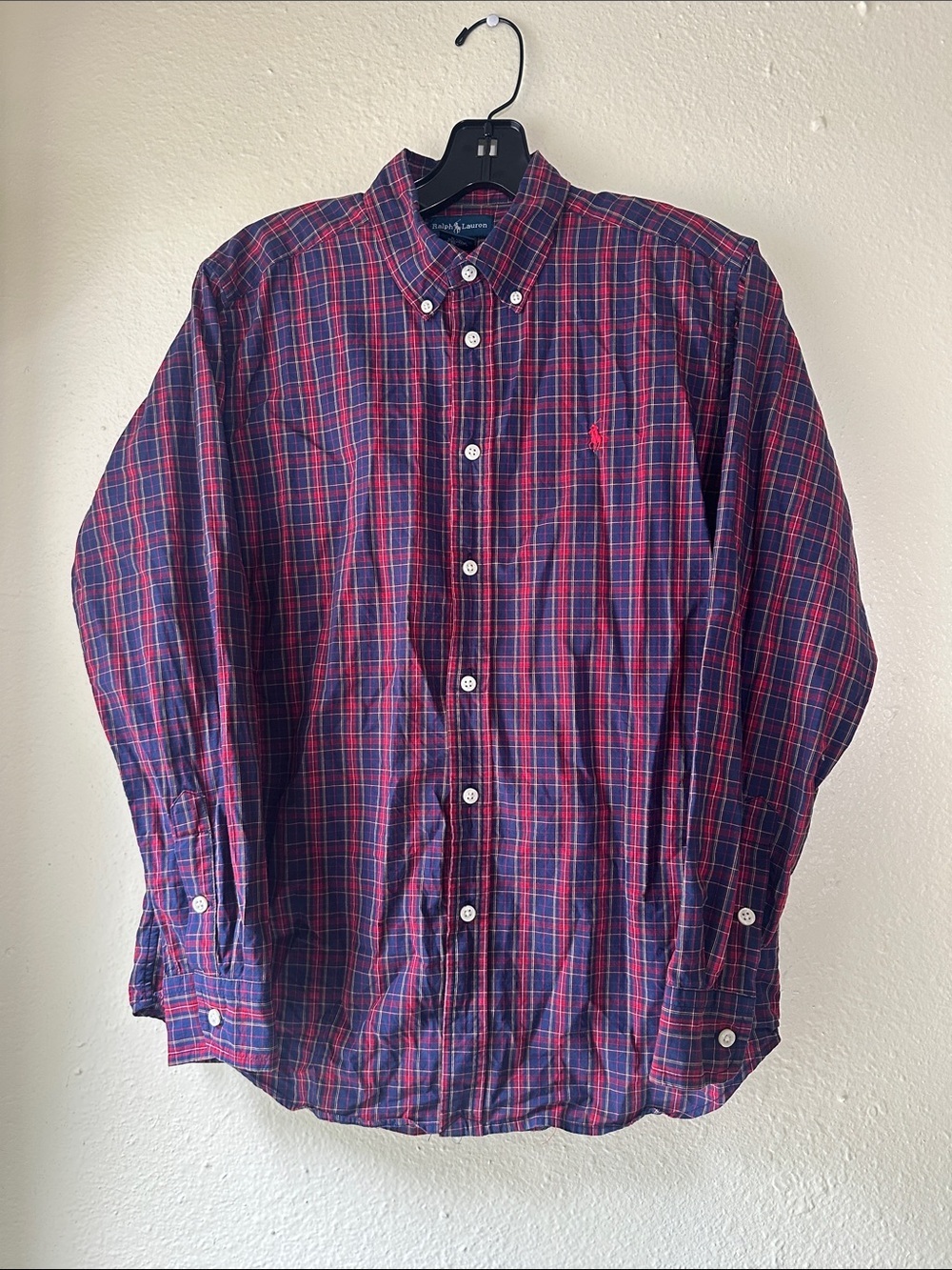 Polo by Ralph Lauren Navy and Red Plaid Button-Down Shirt EUC
